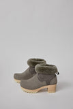 No.6 5" Pull On Shearling Clog Boot on Mid Tread in Smoke Suede on White Base