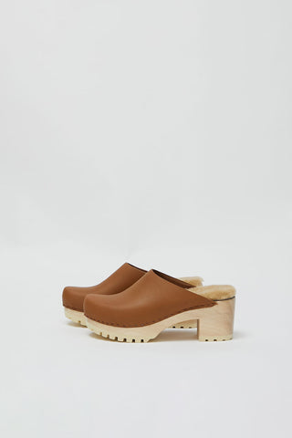 No.6 Liza Clog on Mid Tread in Palomino with Ink Aviator Shearling