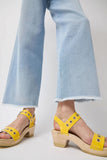 No.6 Two Strap Clog on Mid Heel in Yellow Patent with Eyelets