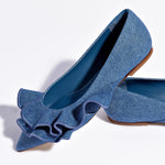 Lee Ruffle Flat In Blue Denim