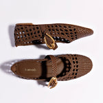 Verona Macrame Ballet Flat In Burnt Umber Leather