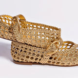 Verona Macrame Ballet Flat In Gold Metallic Leather