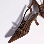 Ines Macrame Pump In Burnt Umber Leather