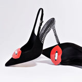 Larroudé x Libertine Lips Pump Hi In Black Suede and Crystals