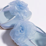 Salma Platform Sandal In Cerulean Blue Satin