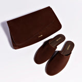 Venice Flat Mule and Pouch Kit In Brown Suede