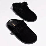 Milan Fur Clog In Black Suede