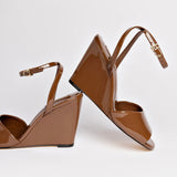 Yves Wedge In Burnt Umber Patent Leather