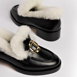 Bobbie Loafer In Black Leather and Natural Shearling