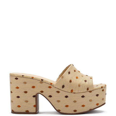 Miso Platform Sandal In Natural Raffia and Polka Dot Emboridery